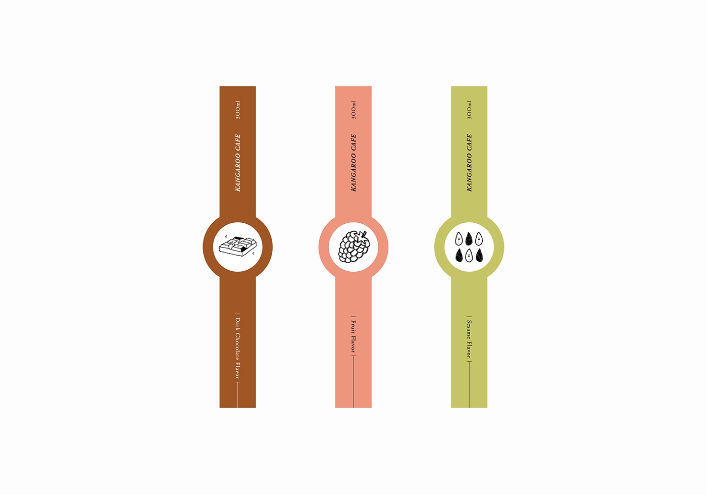 黑巧克力、水果風(fēng)味、芝麻歐蕾三種不同的咖啡包裝設(shè)計(jì)